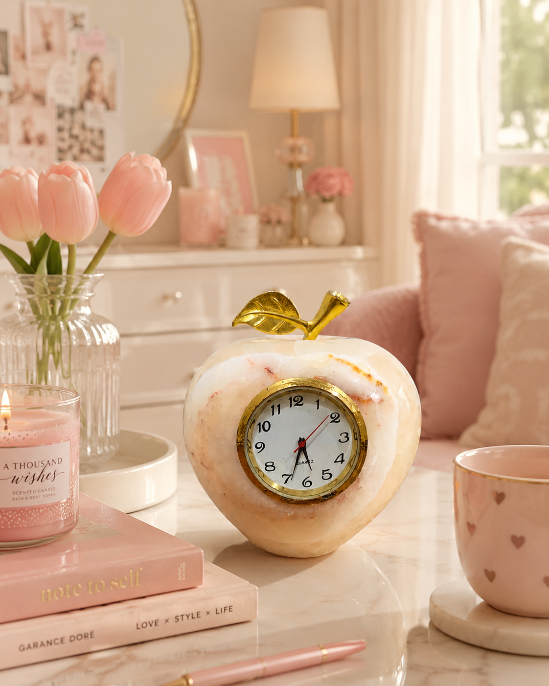 Blush Pearl Marble Clock 🩷