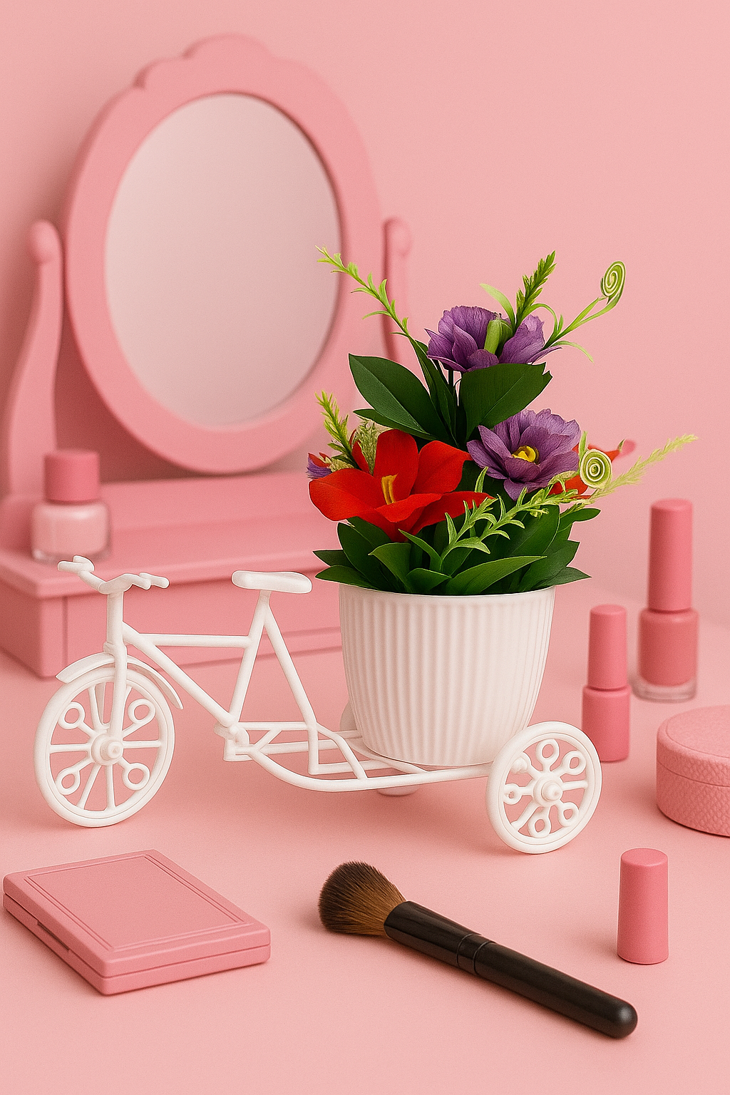 Vintage Bicycle Planter with Artificial Flowers – Decorative Cycle Flower Pot for Home & Office Décor
