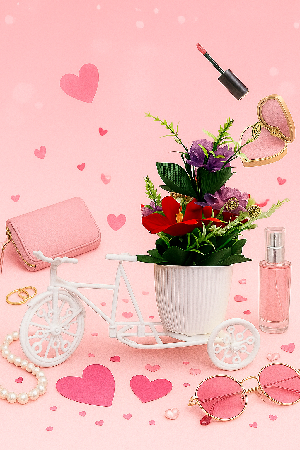Vintage Bicycle Planter with Artificial Flowers – Decorative Cycle Flower Pot for Home & Office Décor
